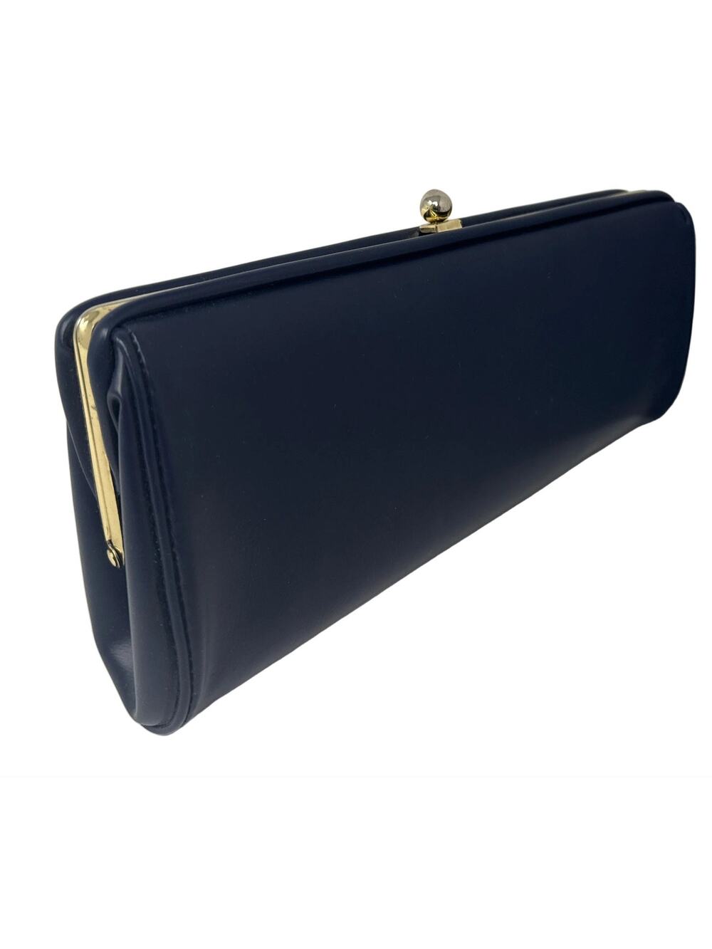 Vintage 80s Navy Blue Vinyl Clutch Purse with Attached Coin Pouches